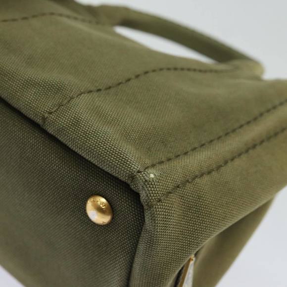 PRADA Canapa PM Hand Bag Canvas 2way Khaki Gold Auth 84641 - Picture 16 of 16